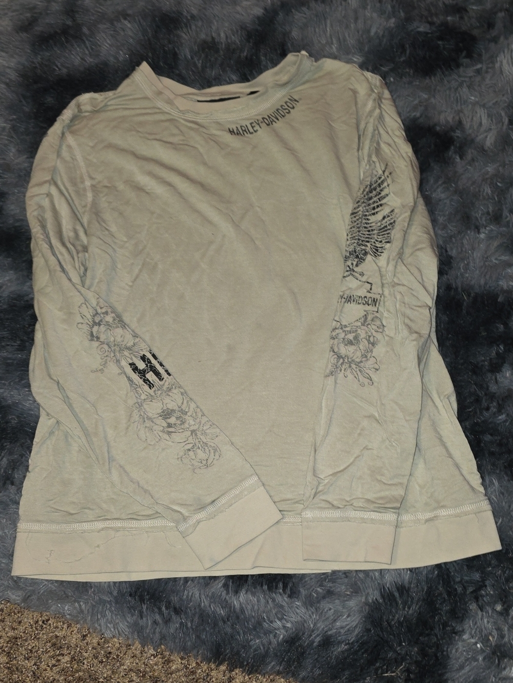 Harley-Davidson Light Gray Long Sleeve Crewneck Tee with Sleeve Graphics
